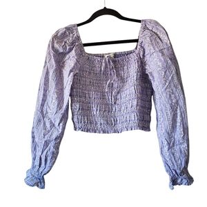 American Eagle Cotton Smocked Cottagecore Boho Blue Top S